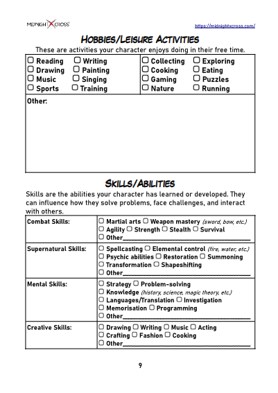 Pro Character Creation Worksheet Preview 9
